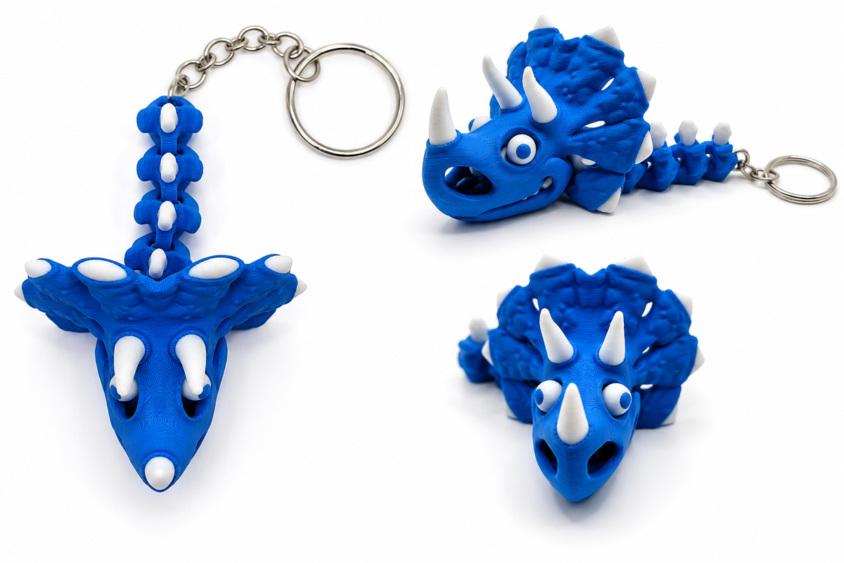 Triceratops Dragon Keychain – 3D Printed Flexi Dinosaur