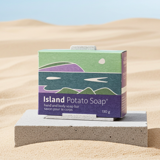 Box of Island Potato Soap on a white background