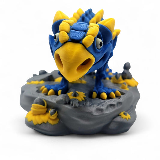 Angled shot of the Skeleton Ankylosaurus posed on a textured base, showcasing its playful proportions and fossil-inspired details.