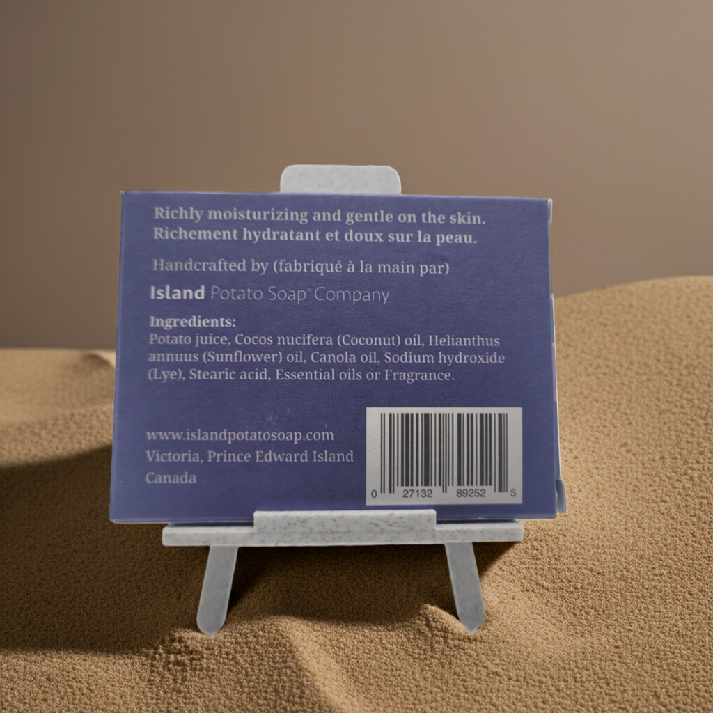 Back of Island Potato Soap on sandune